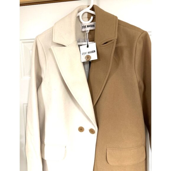 Steve Madden Womens Caroline Color block Coat Camel & Ivory Size XS - Picture 2 of 14